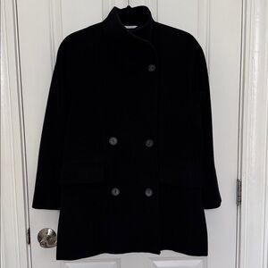 MaxMara Vintage Navy Peacoat, Double-Breasted, Petite Size 4, 100% Pure Wool, IT